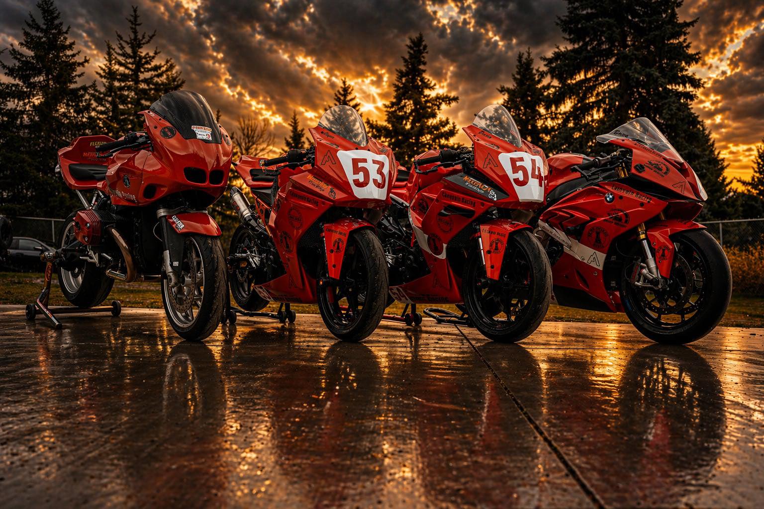 Fuel the Chaos Racing motorcycles at sunset