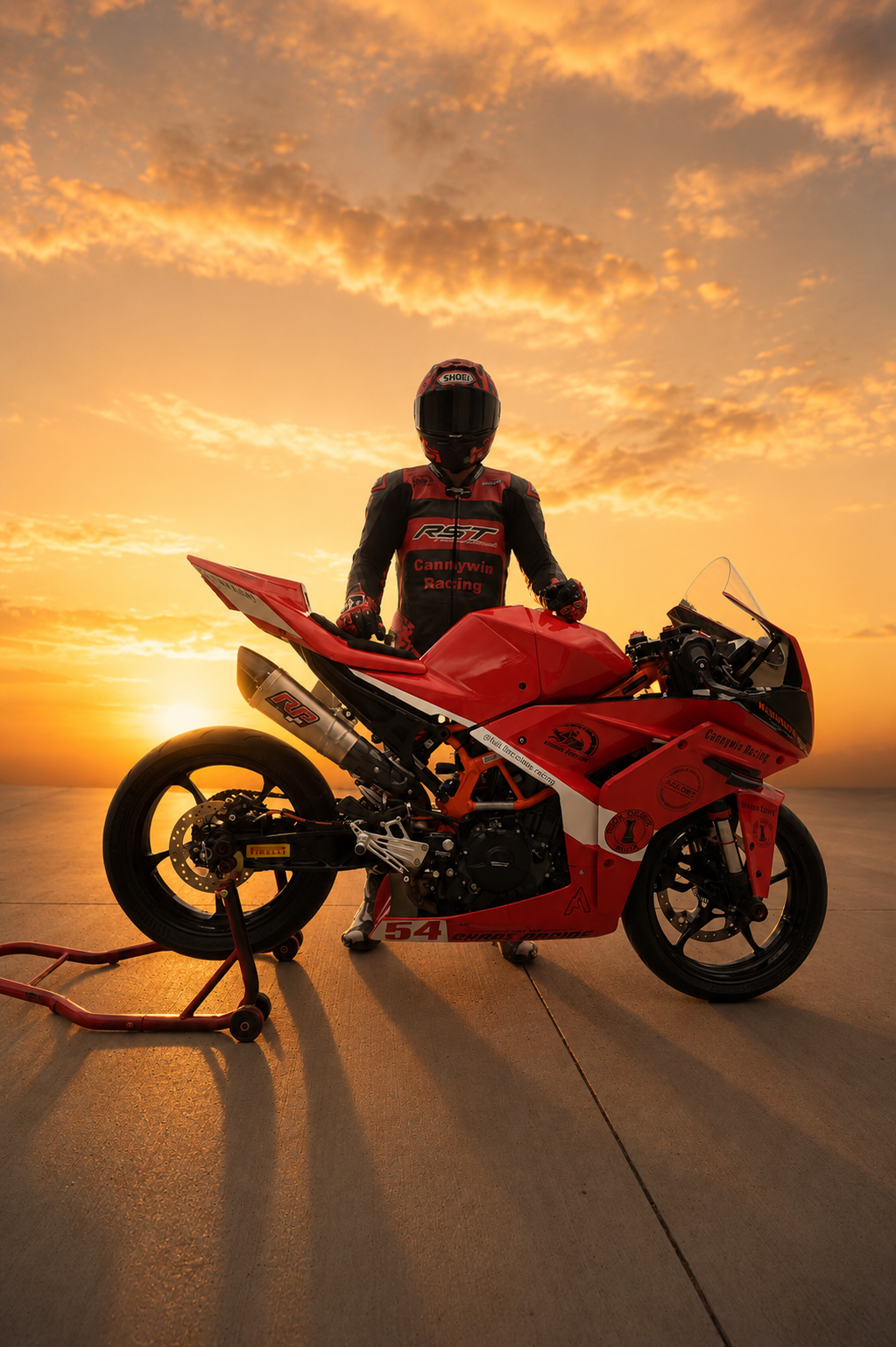 Brian Pealow with his KTM RC390, No. 54